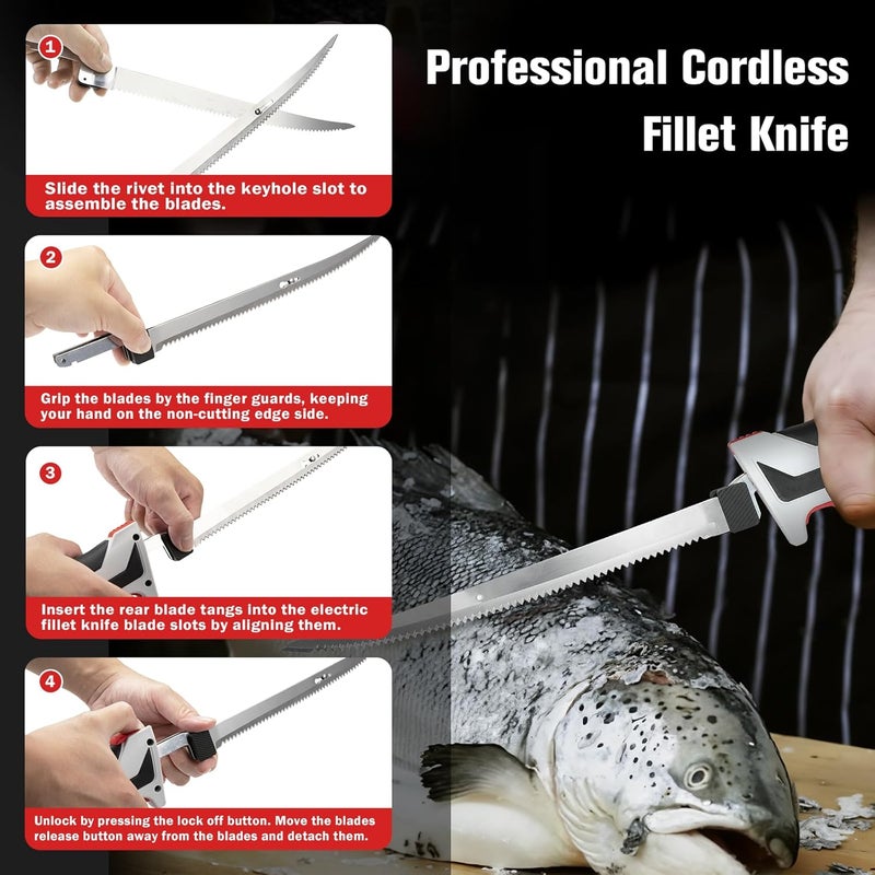 KITLUCK Cordless Electric Fillet Knife - 12V Cordless Fishing Knife with 6'', 8'' and 10'' Stiff Blades, 2 Rechargeable Battery Packs, 1 Charger, Electric Fish Fillet for Fishing, Filleting - Image 5